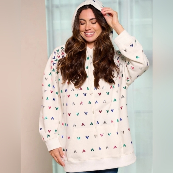 Boutique Sequin Embellished Solid Hoodie Long Sleeve Pullover Black - Picture 3 of 14